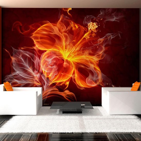 Fotobehangkoning - Behang - Vliesbehang - Fotobehang Bloem in Vuur en Vlam - Kunst - Fiery flower - 300 x 210 cm