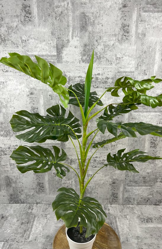Kunstplant Monstera in pot - wit - H 110 cm Ø 65 cm - Binnenshuis