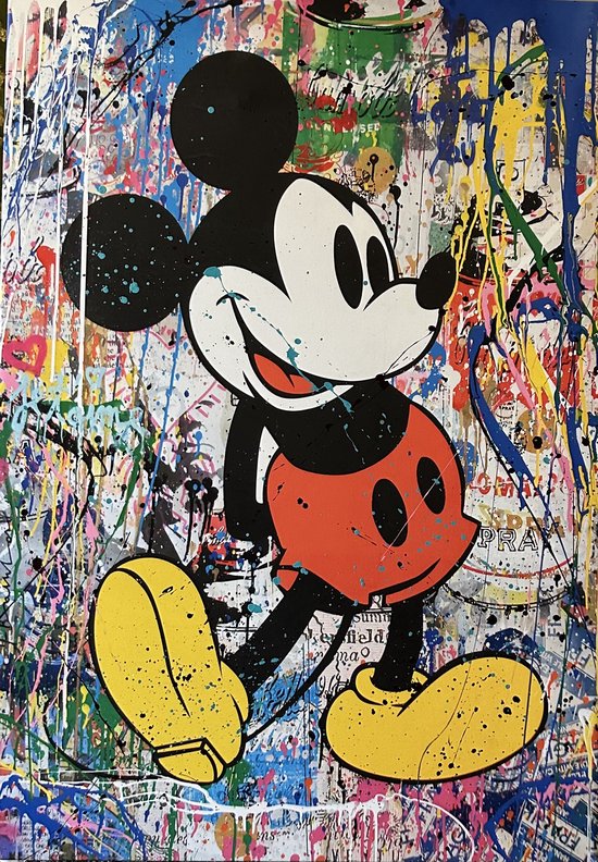 Mickey Mouse- Mixed Media- Katoenen canvasdoek op houten frame-100x70cm- Klaar om op te hangen