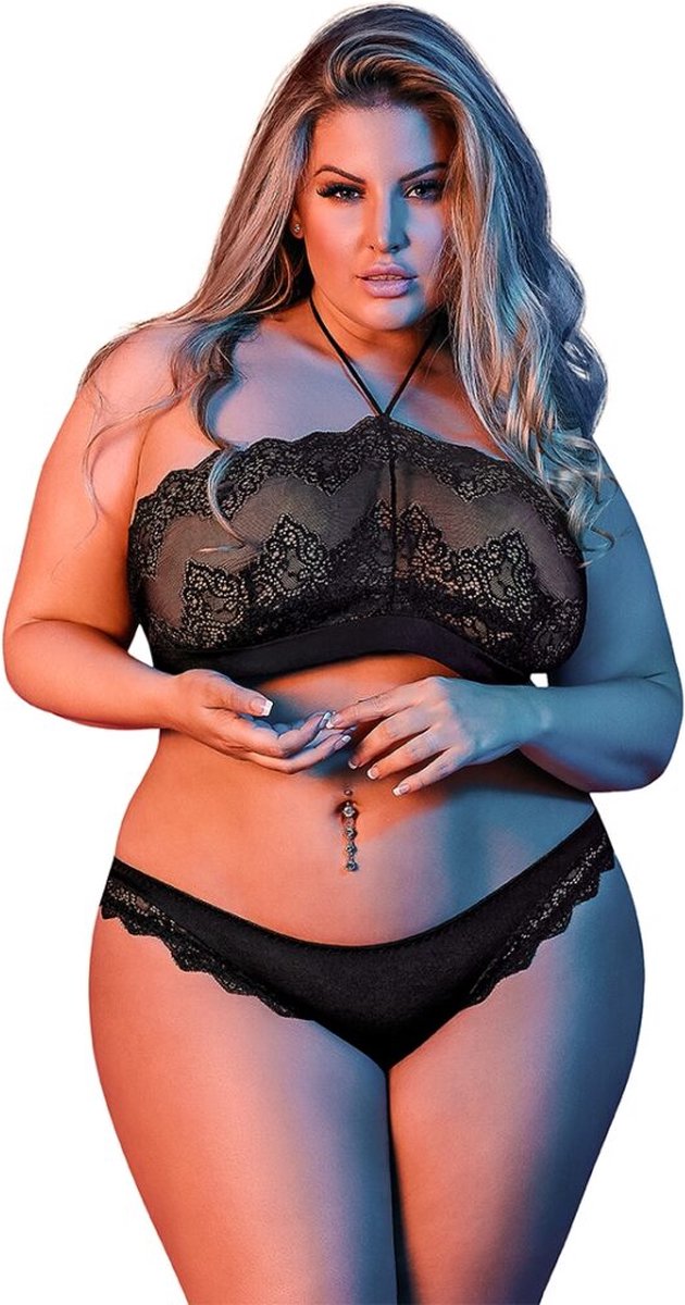 Goedkoopste Halter Bandeaux & Panty Set - Zwart - Queen Size