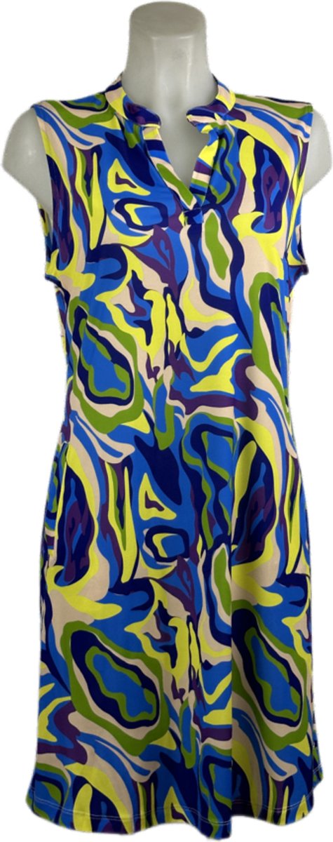 Angelle Milan – Travelkleding voor dames – Mouwloze Geel/Blauwe Jurk – Ademend – Kreukherstellend – Duurzame jurk - In 5 maten - Maat S