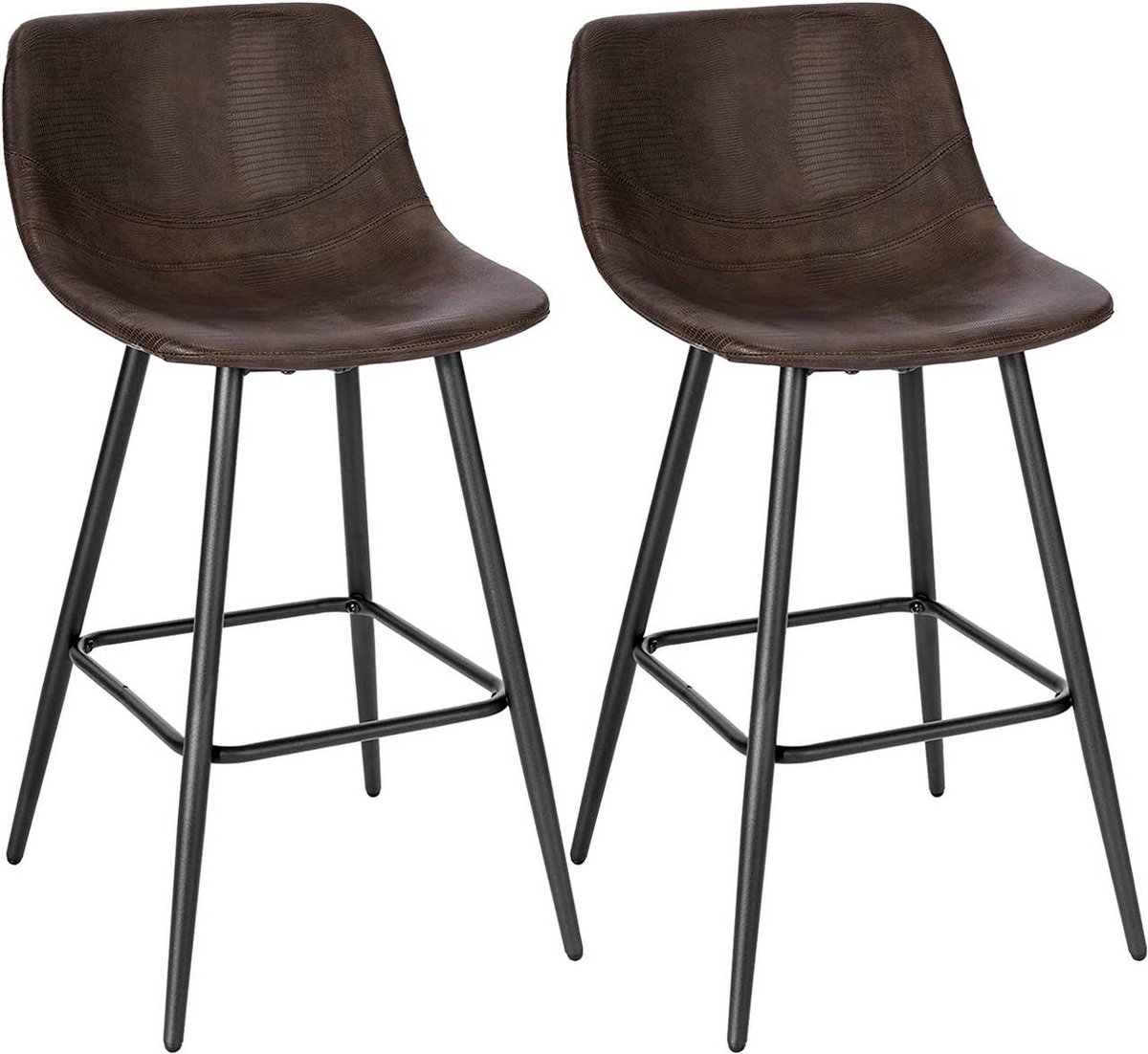 Dripio Barkruk Kevins - Met rugleuning - Kunstleer - Barstoelen - Ergonomisch - Zithoogte 63cm - Bruin - Set van 2 - Keuken en bar
