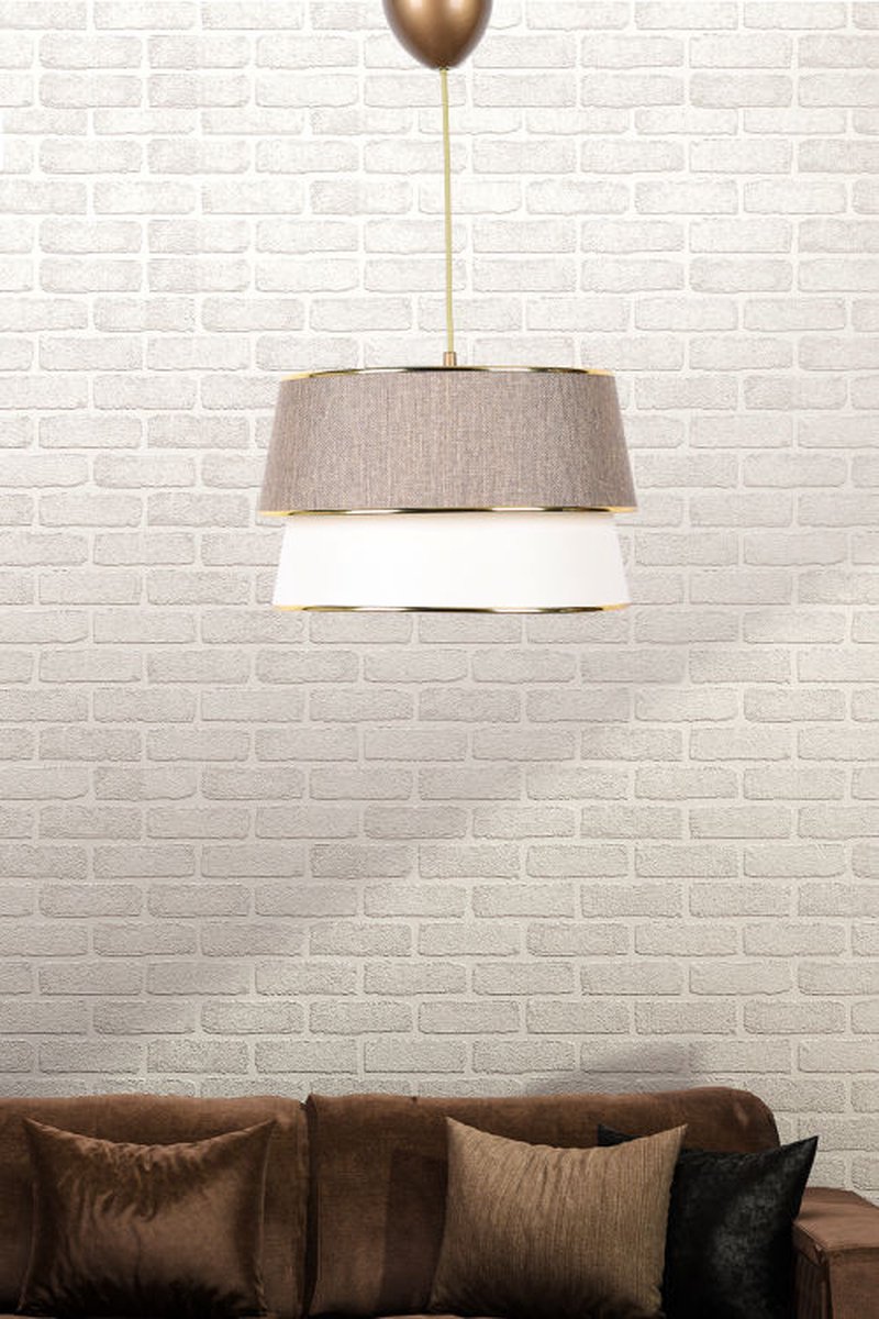 Verlichting - Kroonluchter Beige Creme Metaal - Lukas Design - Afmetingen 30x30x75cm