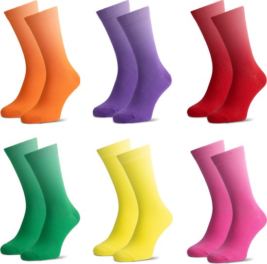 Jacob & Roy's 6 Paar Sokken Rood/Oranje/Roze/Paars/Geel/Groen - Kousen - Heren & Dames - Leuke Sokken - Vrolijke Sokken - Grappige Sokken - Katoen - Maat 39-42 - Funny Socks - Gekleurde Sokken Waar Je Happy Van Wordt