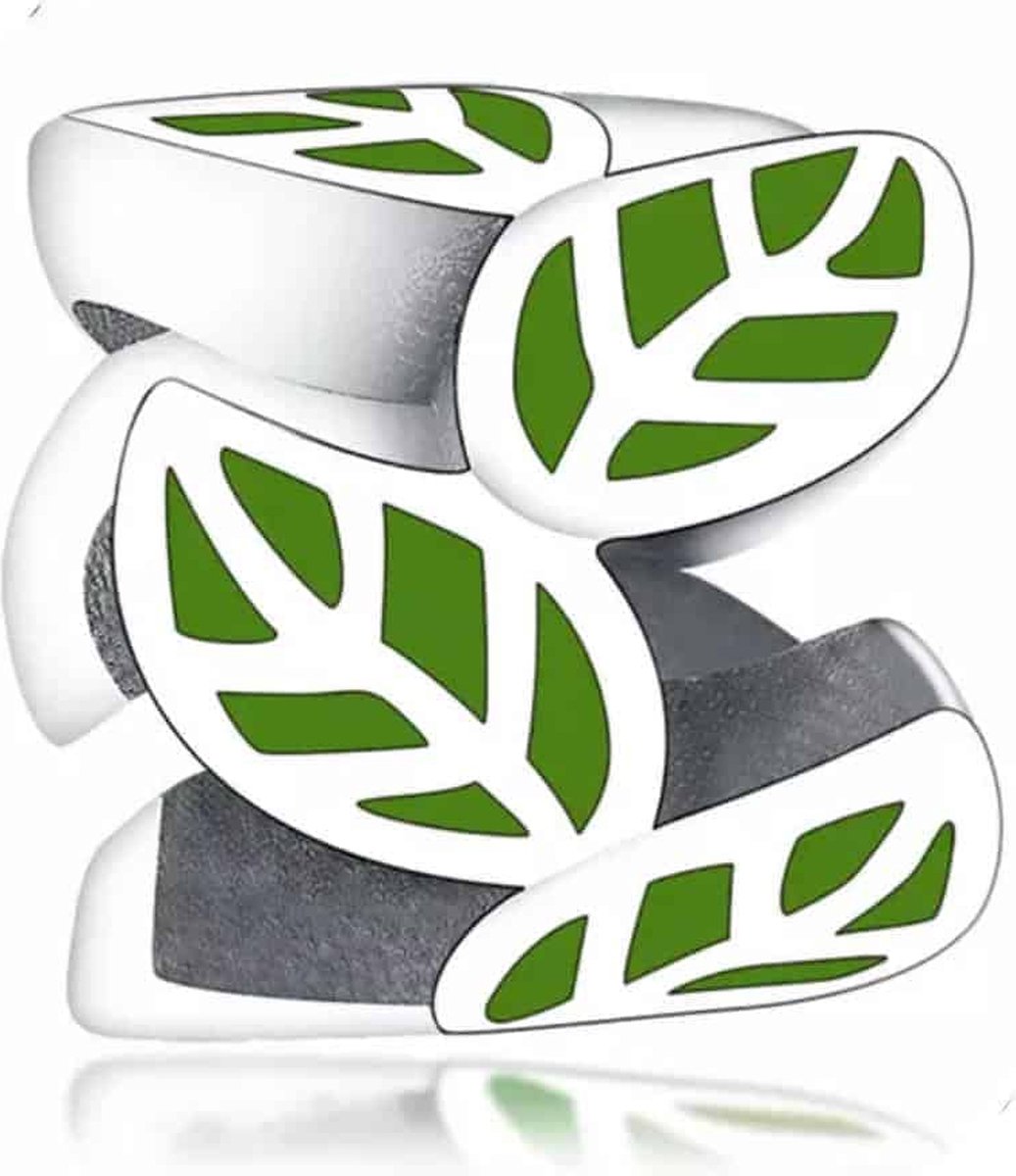 Tracelet - Zilveren bedels - Bedel boomblaadjes - Bladeren groen rondom - Met hoogwaardig emaille - 925 Sterling Zilver - Pandora Compatible - Met 925 Zilver Certificaat