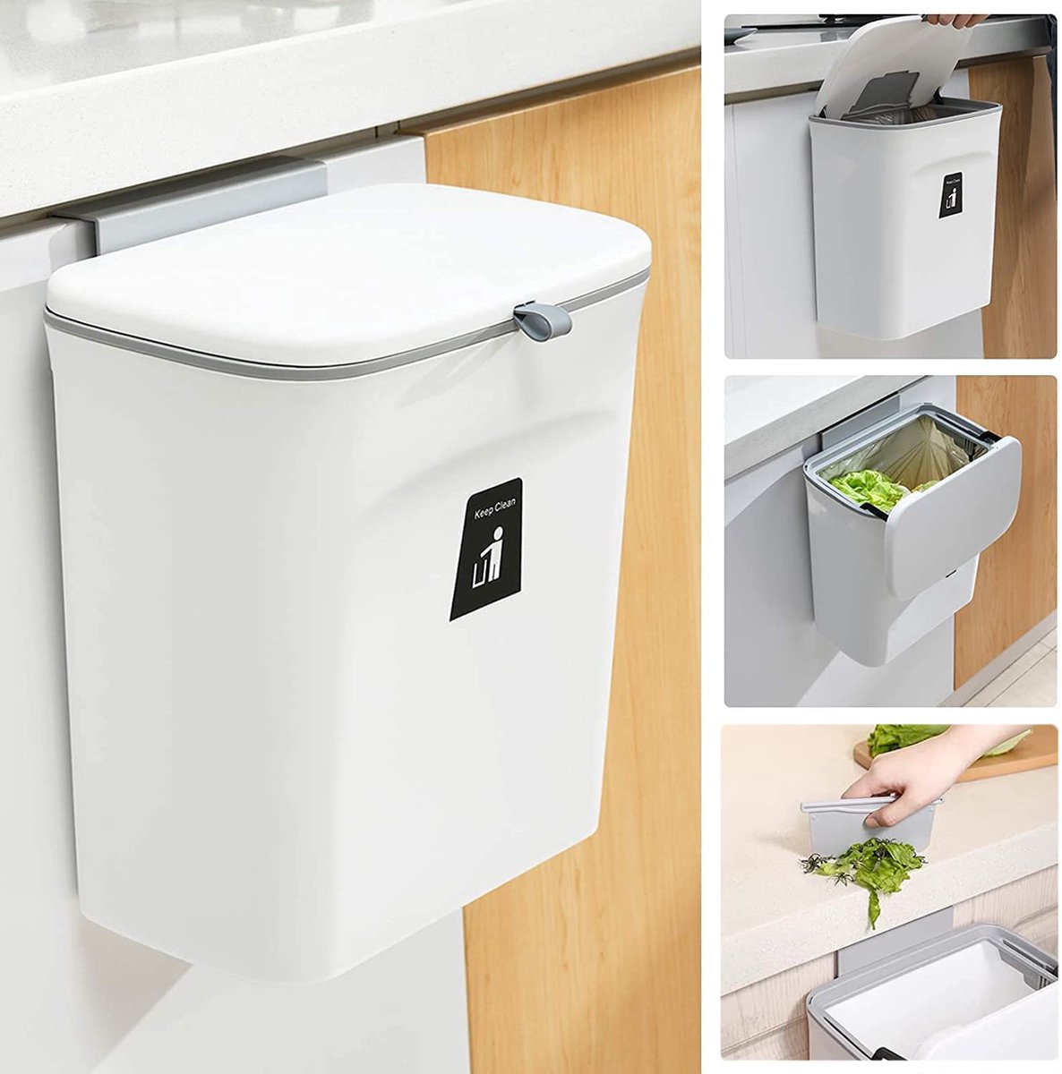 Goedkoopste Waste bin, hanging with lid, 9 l, small waste bin, hanging waste bin, kitchen, waste bin, caravan, hanging waste bin for hanging, waste bin, wall mounting for camper