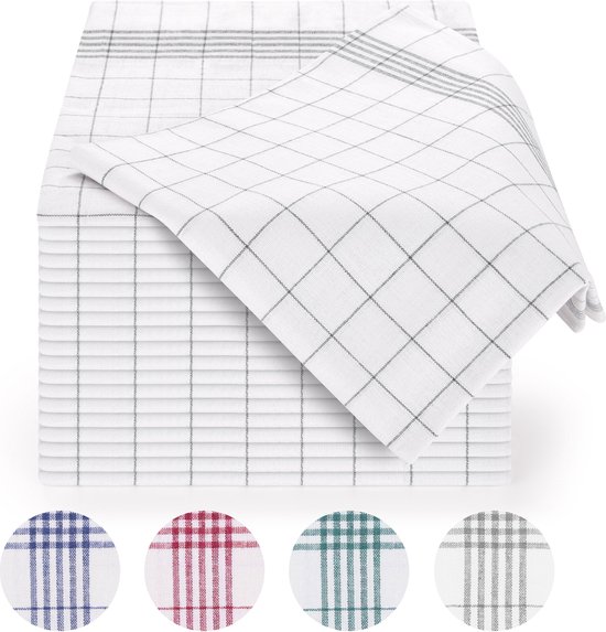 Blumtal Premium Torchon Set - Torchons de cuisine - À carreaux - 50 x 70 cm - Grijs- Set de 10