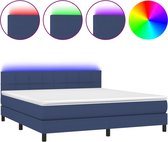 vidaXL - Boxspring - met - matras - en - LED - stof - blauw - 160x200 - cm