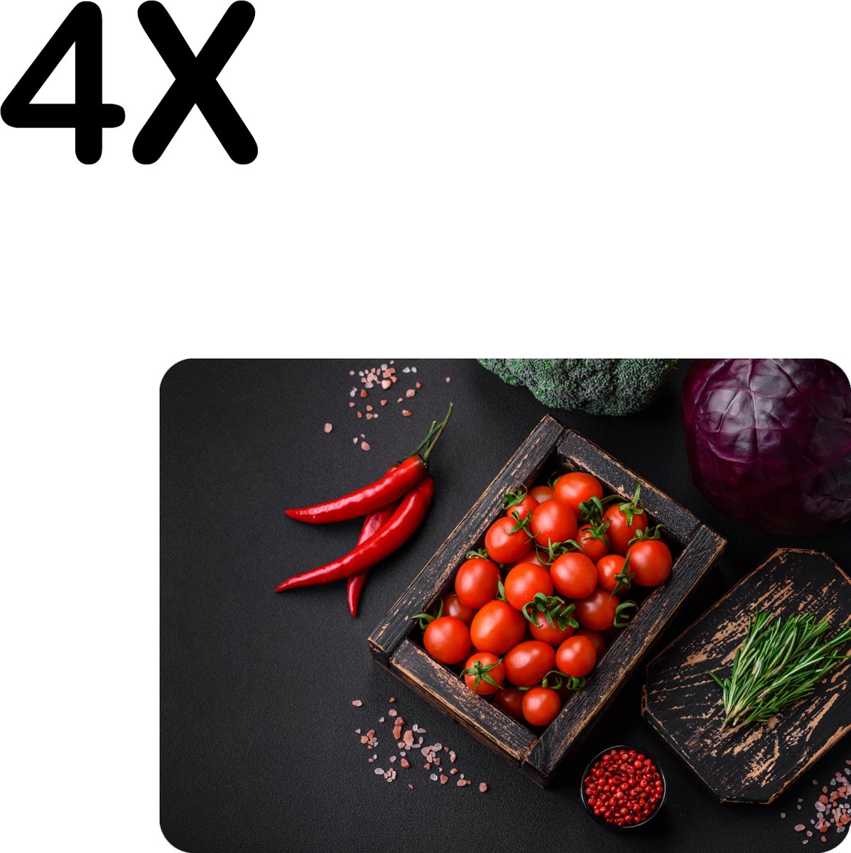 BWK Stevige Placemat - Rode en Groene Groente - Set van 4 Placemats - 35x25 cm - 1 mm dik Polystyreen - Afneembaar