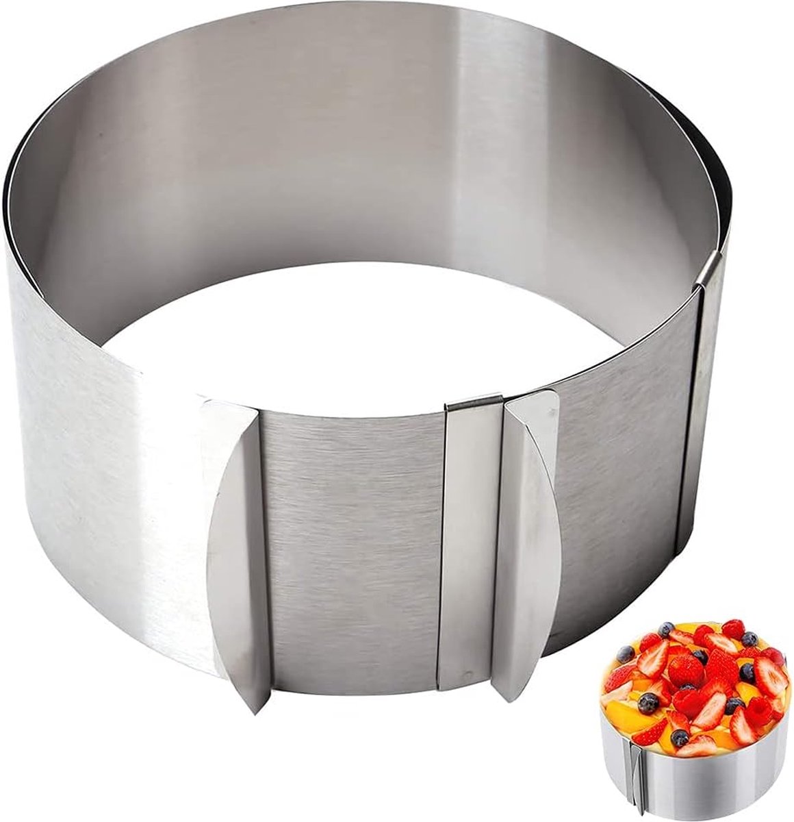 Taartring rond, verstelbaar, dessertringen, roestvrij staal, vervanging ideaal voor taartcreaties, uittrekbaar diameter van 16 tot 30 cm, zilver