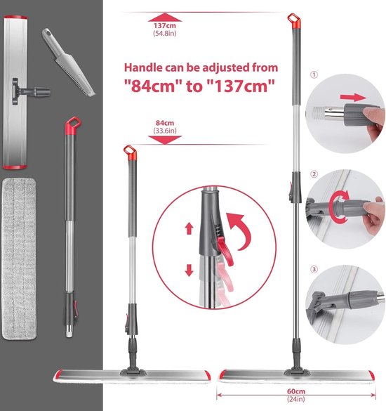 Mop Mop Raclette de sol de 60 cm de large, 5 raclettes en microfibre et 1  grattoir