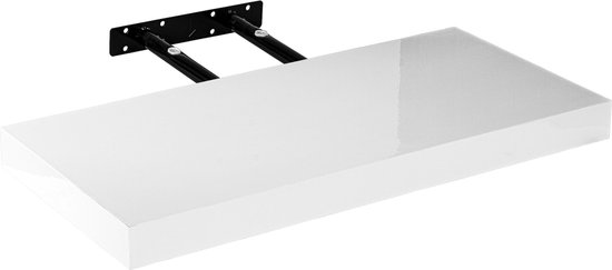 Muurplank - Wandplank zwevend - Wandplank - Draagvermogen 10 kg - MDF - Staal - Hoogglans wit - 70 x 23,5 x 3,8 cm