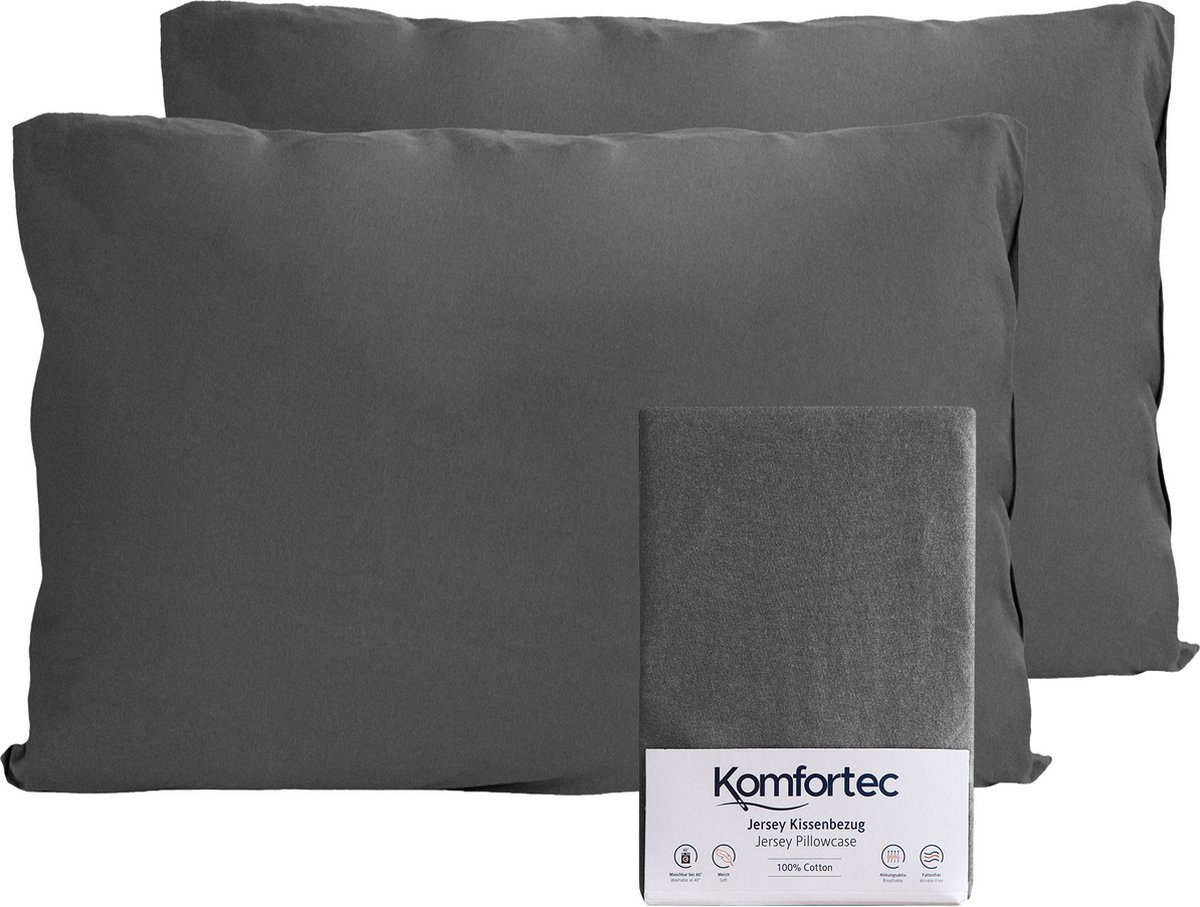 Komfortec Set van 2 Premium Jersey Kussenslopen 50x75 cm - Superzachte Kussenhoes – 100% Katoen – 150 g/m² - Antraciet