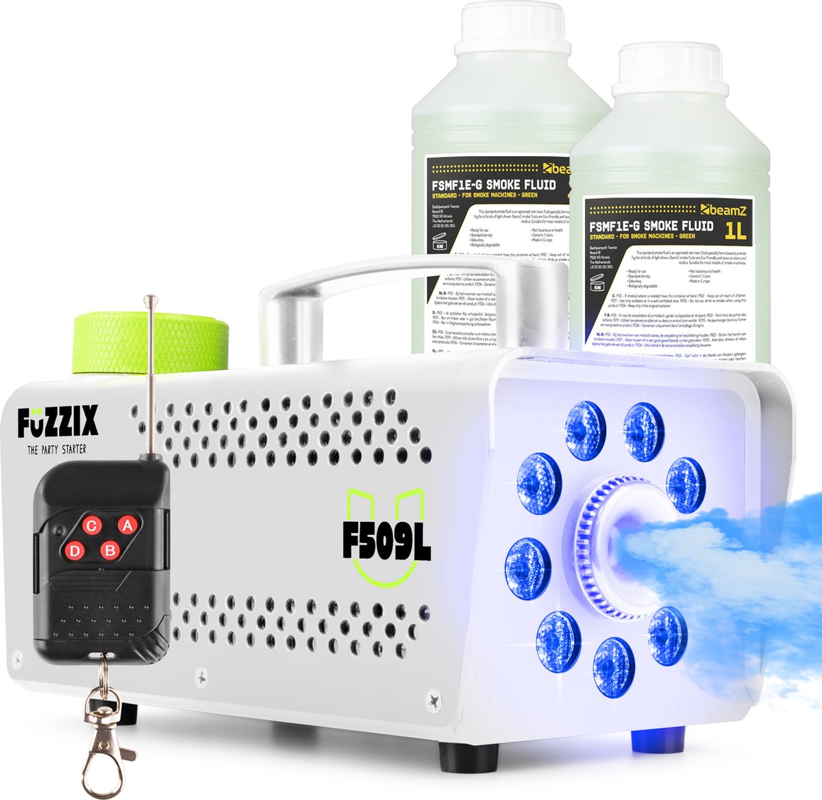 Ensemble de fête avec machine à fumée Fuzzix - 1 litre de liquide