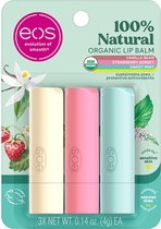 eos 100% Natural & Organic Lip Balm Trio- Vanilla Bean, Sweet Mint, & Strawberry Sorbet - 3 stuks