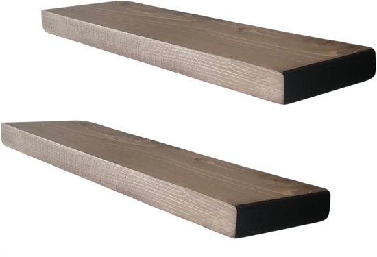 Pochon Home - 2x Zwevende Wandplank - Hout - Dennenhout - 50x14x3,5 cm - Wandrek