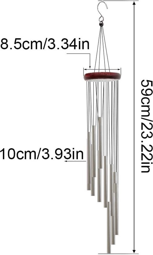 1 article 52 cm 12 tubes carillon à vent carillon à vent en métal