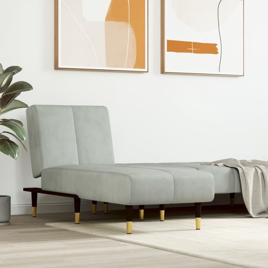 The Living Store Verstelbare Chaise Longue - Lichtgrijs Fluweel - 55x140x70cm - Stabiel frame - Comfortabel zitten en slapen