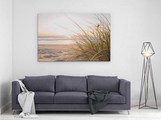 Artaza Canvas Schilderij Strand en Duinen bij Zonsondergang - Zee - 120x80 - Groot - Wanddecoratie Woonkamer - Muurdecoratie Slaapkamer