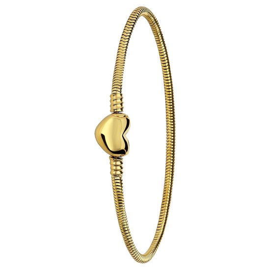 Lucardi - Dames Stalen goldplated armband slang met hart sluiting - Armband - Staal - Goudkleurig - 22 cm