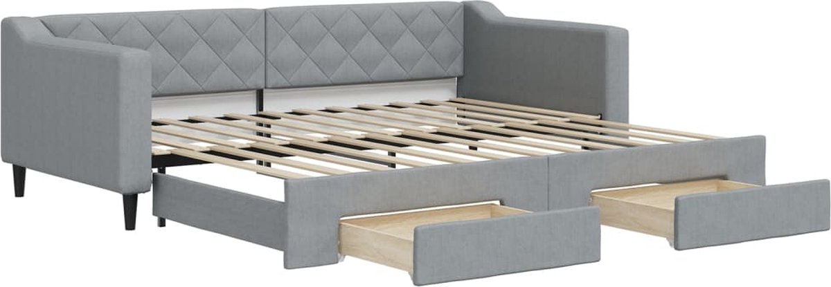 vidaXL Slaapbank - met - onderschuifbed - en - lades - 90x200 - cm - stof - lichtgrijs