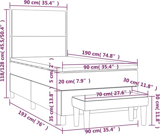 vidaXL - Boxspring - met - matras - stof - donkerbruin - 90x190 - cm