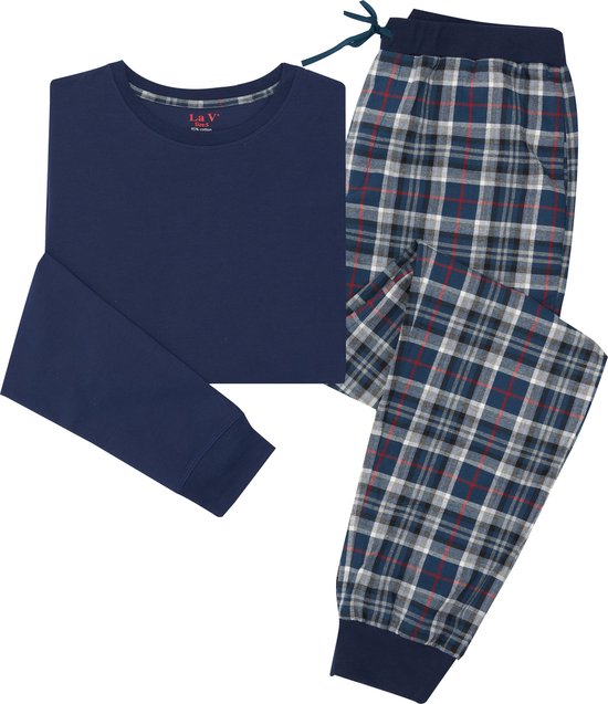 La-V pyjama sets voor heren met flanel joggingbroek Donkerblauw XXL (Valt klein)