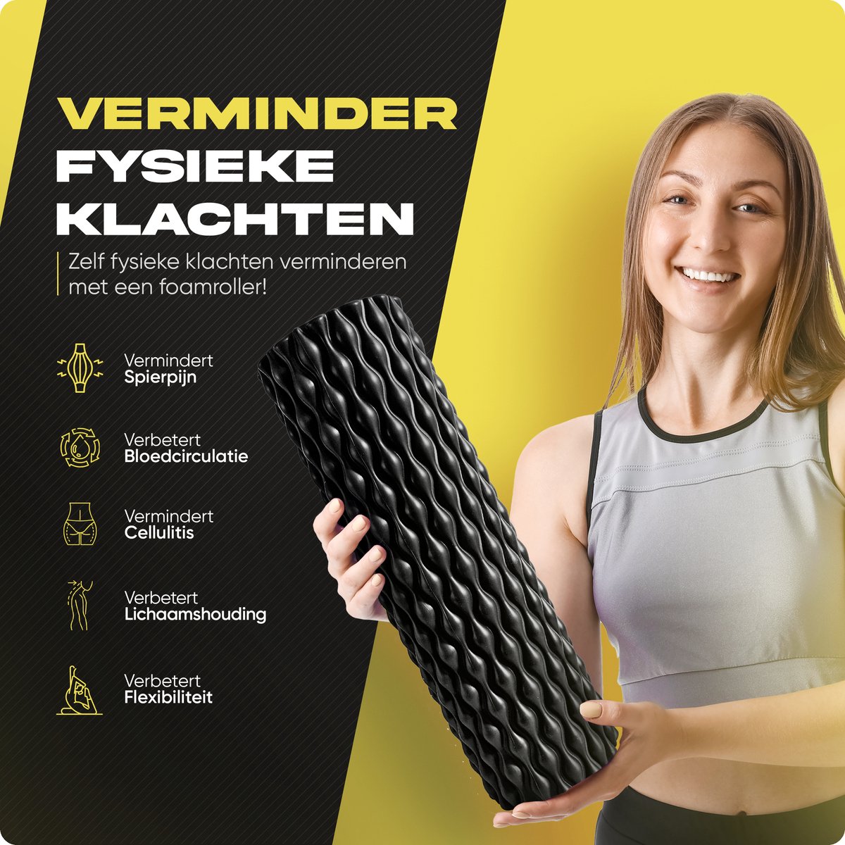 Dymu Foam Roller - Extra groot 45 cm, Zwarte Massage Roller voor Triggerpoint, Yoga & Spierherstel - Lacrosse Bal & Foamroller thumbnail 4