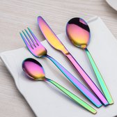 24-delige titanium regenboogkleurige roestvrijstalen bestekset, 24-delige kleurrijke bestekset, Mutil-kleur bestekset, servies voor 6 (glimmende regenboog)