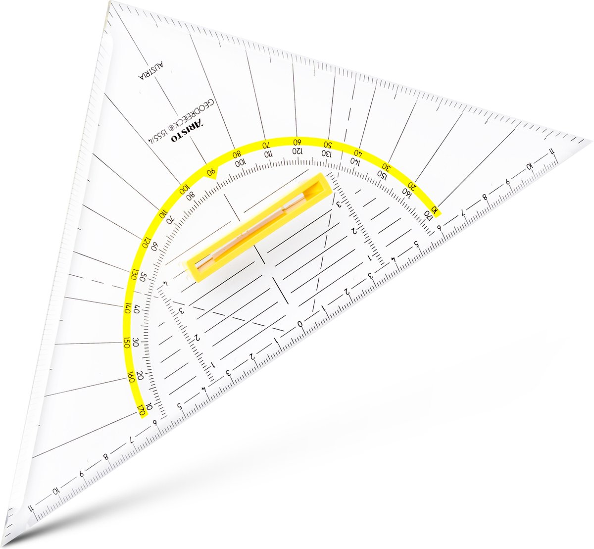 Aristo geodriehoek - schaalverdeling 22 cm - onbuigzaam - transparant - met afneembare greep - AR-1555-4
