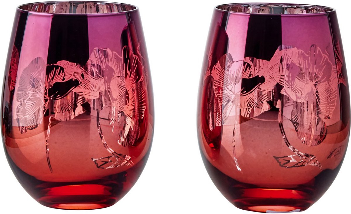 Studio Anton Design London set van 2 tumbler glazen Bloom - oranje roze 55 CL