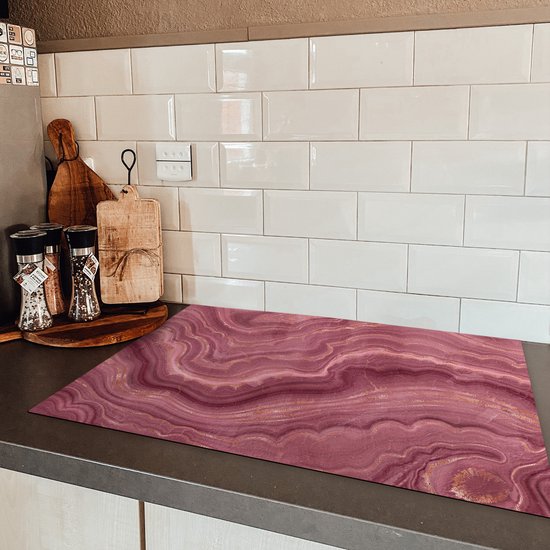 KitchenYeah® Inductie beschermer 77x51 cm - Roze - Geode - Stenen - Agaat - Kookplaataccessoires - Afdekplaat voor kookplaat - Inductiebeschermer - Inductiemat - Inductieplaat mat