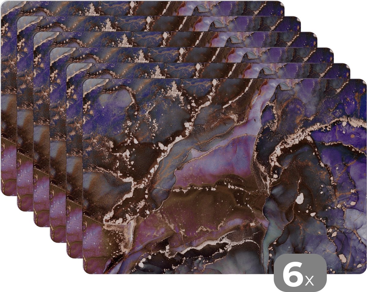 Placemats - Marmer - Roze - Goud - Onderleggers placemat - 45x30 cm - 6 stuks
