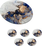 Onderzetters voor glazen - Rond - Marmer - Blauw - Goud - 10x10 cm - Glasonderzetters - 6 stuks
