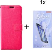 Bookcase Roze Geschikt voor Samsung Galaxy S23 FE - portemonnee hoesje met 1 stuk Glas Screen protector - ZT Accessoires