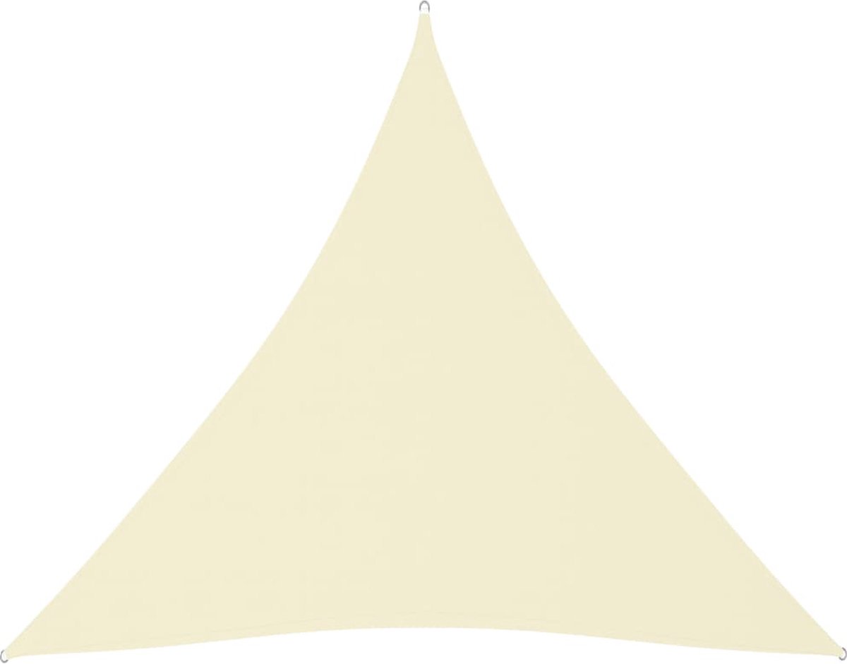Driehoekig crèmekleurig zonnescherm van Oxford stof, 3x3x3 m, voor tuin- en verandadecoratie.