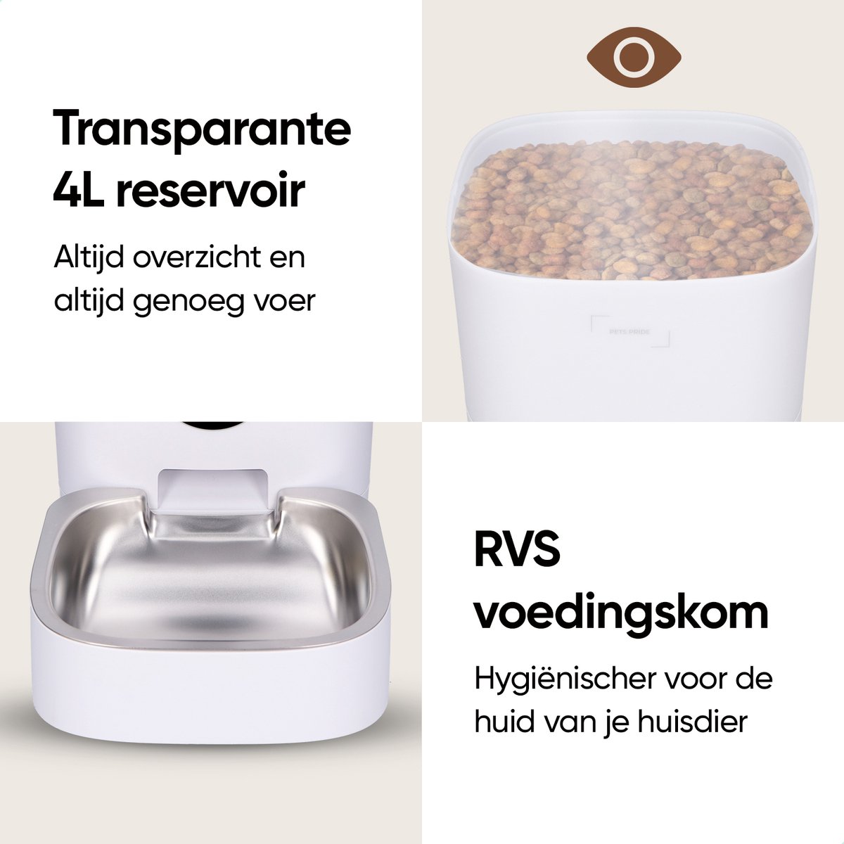 Pets Pride Automatische Voerbak 4L Wit met HD Camera - afbeelding 3