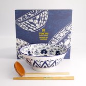 Tokyo Design Studio - Tokyo Blue - Botan - Noodle kom - Ramen bowl - Geschenkset - 3 delig - 1300ml