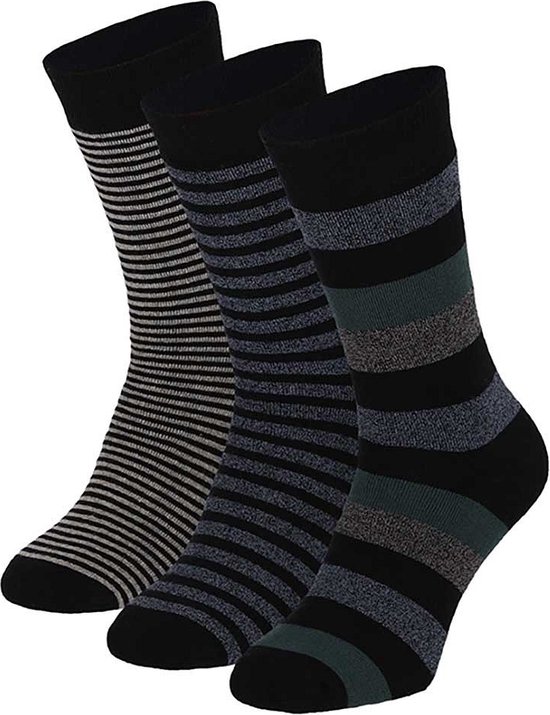 Apollo - Fashion badstof sokken heren - Multi Zwart - Maat 42/47 - 3-Pak - Wintersokken heren - Sokken heren - Warme sokken heren - Sokken heren 43 46