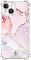 Casimoda® hoesje - Geschikt voor iPhone 14 - Marmer roze paars - Shockproof case - Extra sterk - Siliconen/TPU - Paars, Transparant