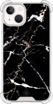 Casimoda® hoesje - Geschikt voor iPhone 13 - Marmer Zwart - Shockproof case - Extra sterk - Siliconen/TPU - Zwart, Transparant