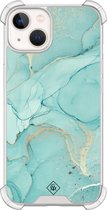 Casimoda® hoesje - Geschikt voor iPhone 13 - Marmer mint groen - Shockproof case - Extra sterk - Siliconen/TPU - Mint, Transparant