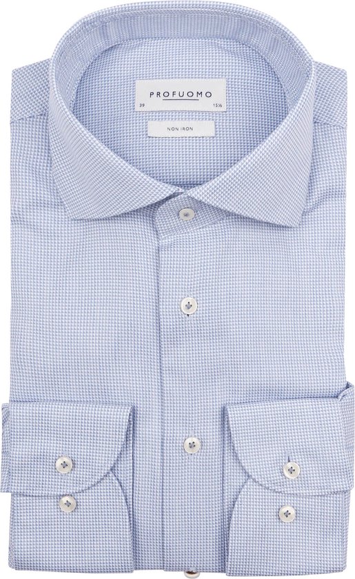 Profuomo - Dobby Overhemd Print Lichtblauw - Heren - Maat 44 - Slim-fit