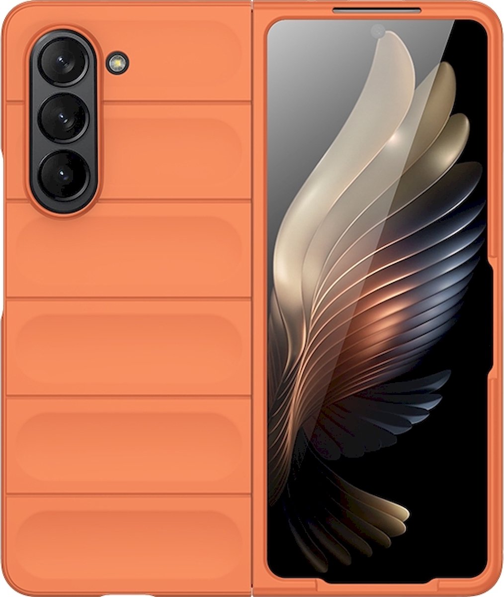 Mobigear Hoesje geschikt voor Samsung Galaxy Z Fold 5 Telefoonhoesje Flexibel TPU | Mobigear Bumpy Backcover | Galaxy Z Fold 5 Case | Back Cover - Oranje