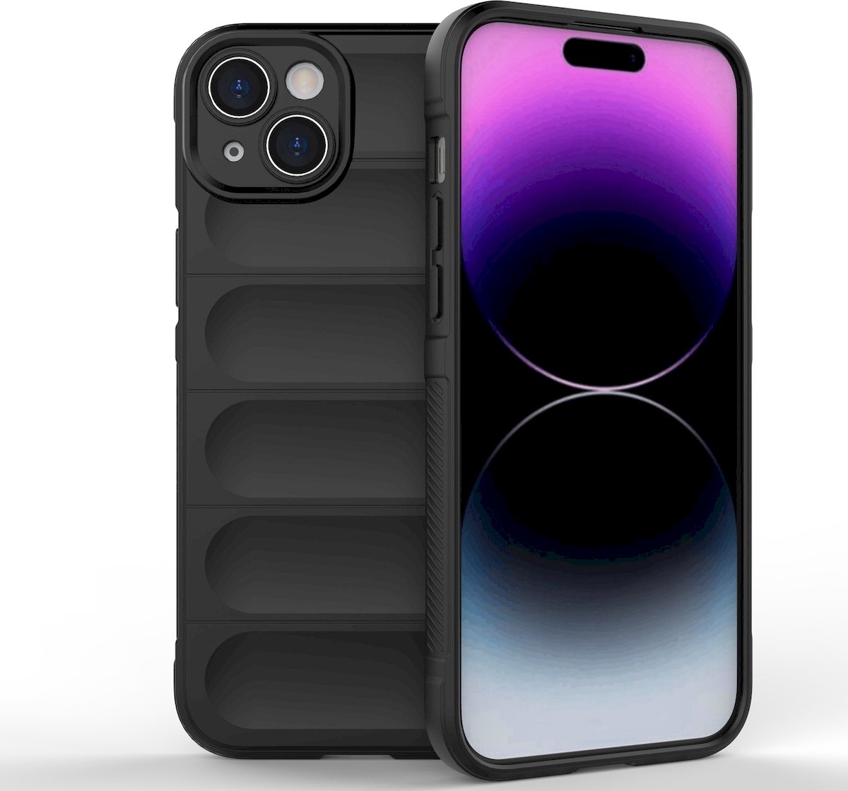 Mobigear Hoesje geschikt voor Apple iPhone 15 Plus Telefoonhoesje Flexibel TPU | Mobigear Bumpy Backcover | iPhone 15 Plus Case | Back Cover - Zwart