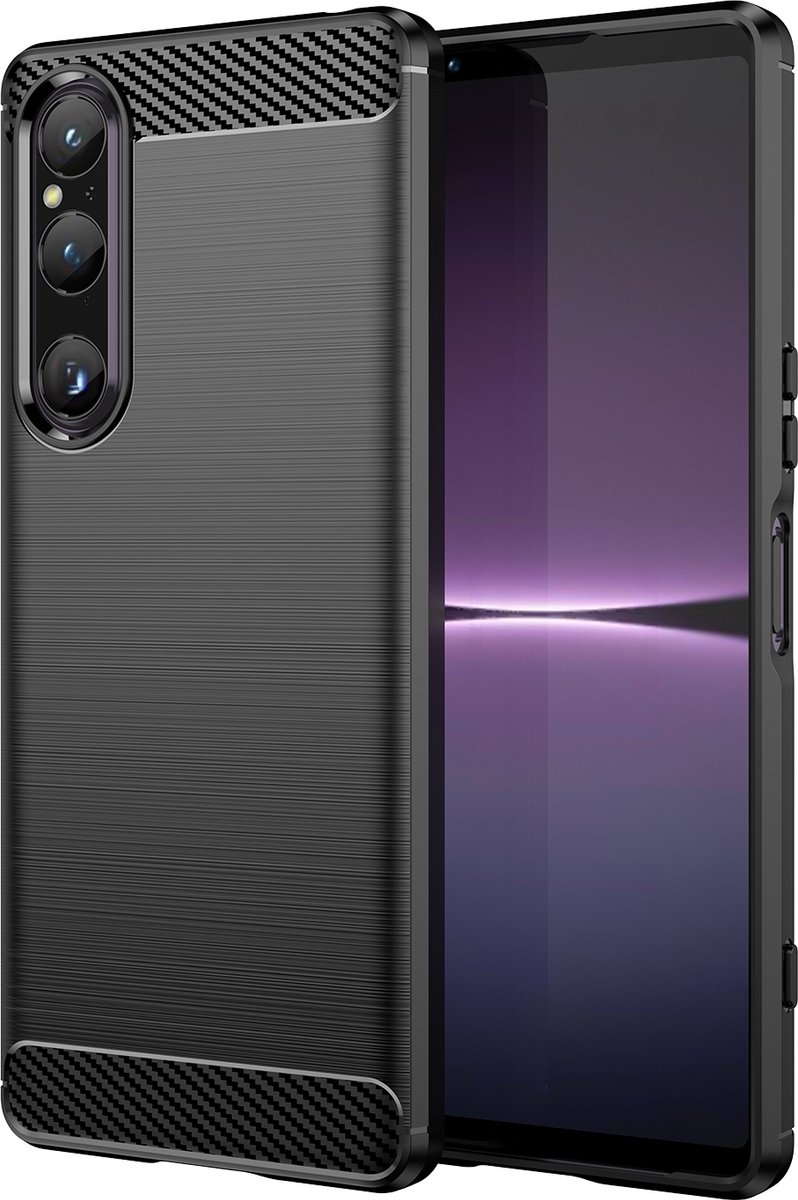 Mobigear Hoesje geschikt voor Sony Xperia 1 V Telefoonhoesje Flexibel TPU | Mobigear Brushed Slim Backcover | Xperia 1 V Case | Back Cover - Zwart