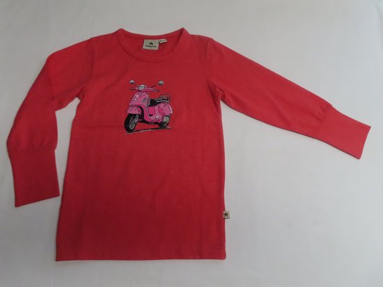 T- shirt lange mouw - Meisje - Licht rood met vespa roze - 2/3 jaar - 92/98