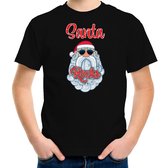 Bellatio Decorations kerst t-shirt voor kinderen - Kerstman - Santa Rocks - zwart - Kerstdiner 140/152