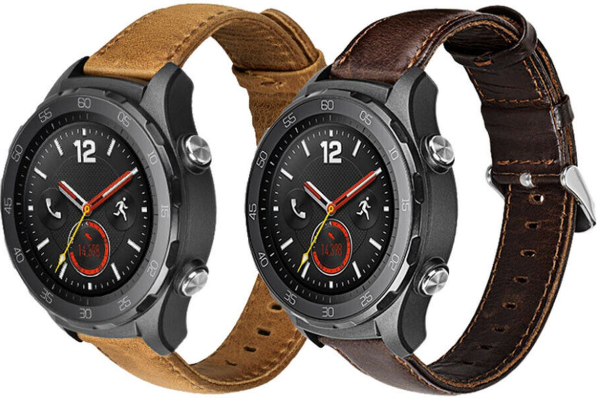 Geschikt voor Huawei Watch GT bandje leer - donkerbruin - 42mm