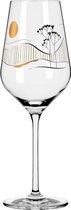wittewijnglas, 300 ml, serie hartkristal nr. 8, glas met Japans motief in roségoud, groen, zwart, roségoud